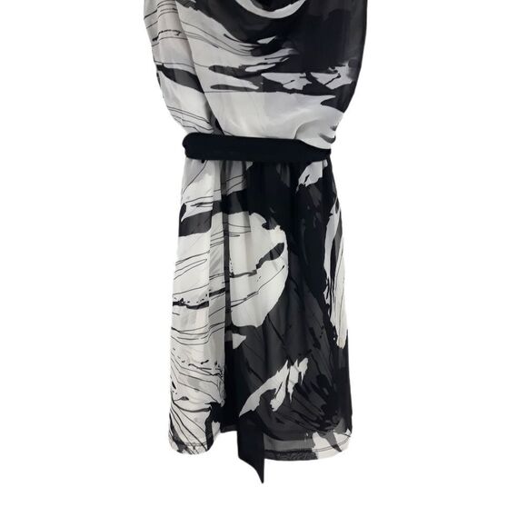Express Chiffon Cowl Sleeveless Belted Knee Dress Color Blocked Floral Blk Sz M - Picture 6 of 11